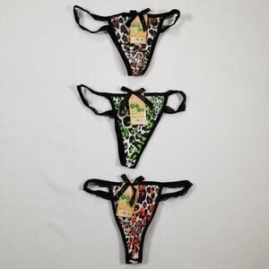 Xinkarou Green, Brown, Orange Animal print w/Bow on front 3 pack XL Thongs, New